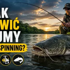 Wędkarz z ogromnym sumem na spinning podczas zachodu słońca. Jak łowić sumy na spinning?