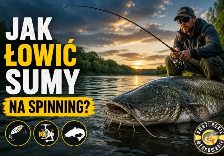 Wędkarz z ogromnym sumem na spinning podczas zachodu słońca. Jak łowić sumy na spinning?